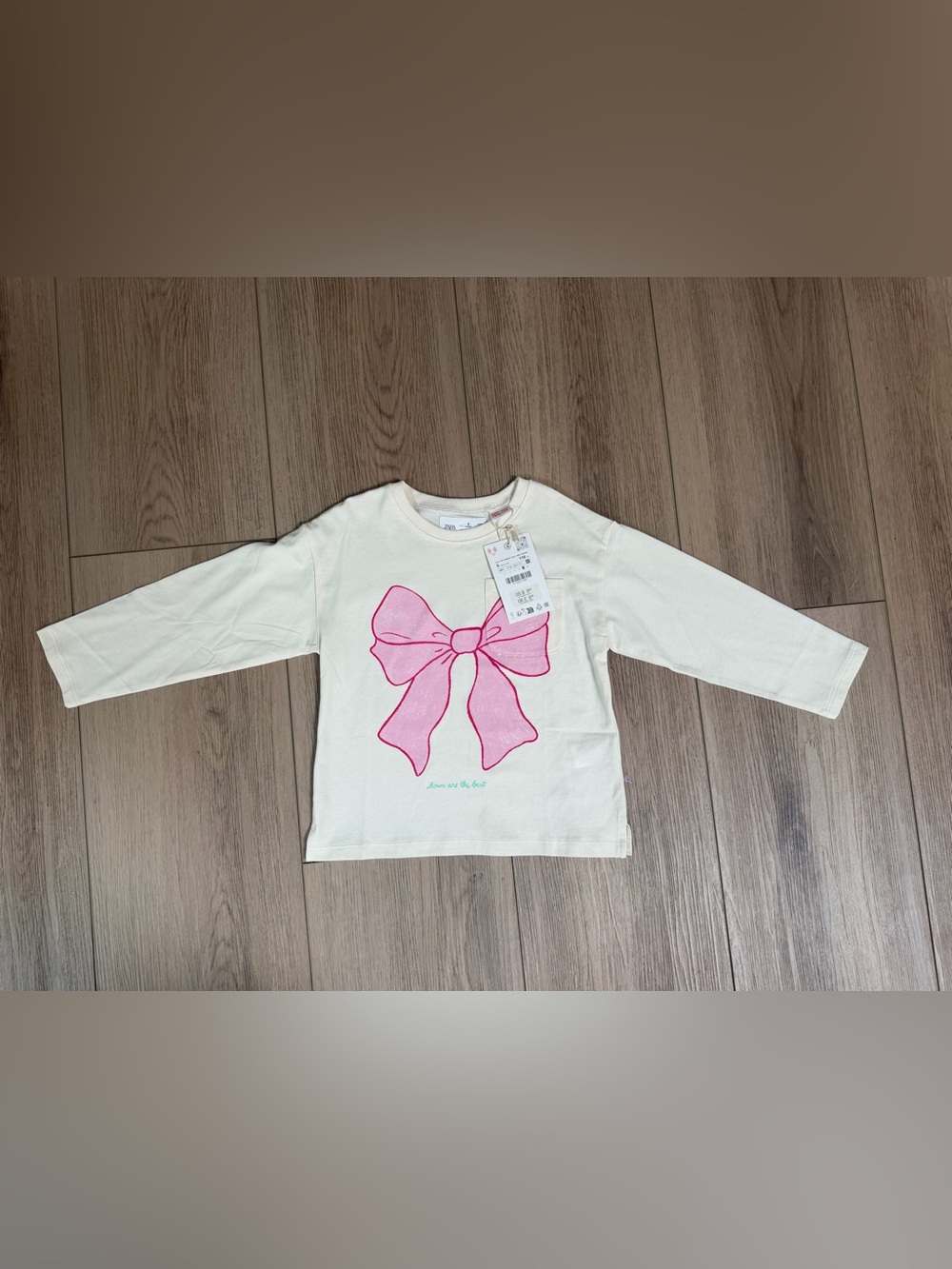 Zara Cream Long-Sleeve Top with Pink Bow